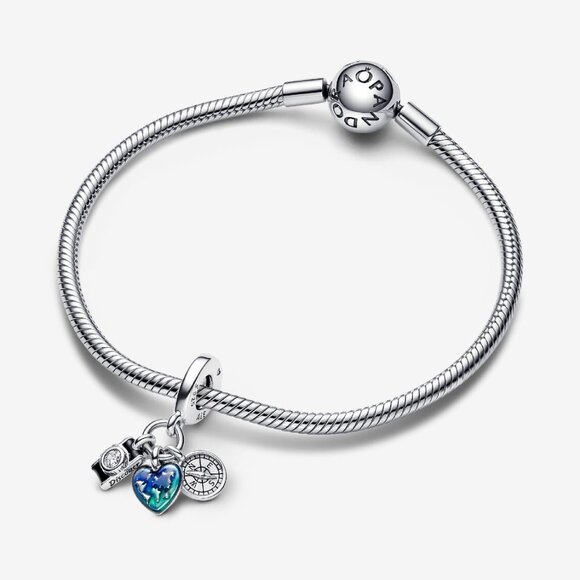 Pandora Camera, Heart & Compass Triple Dangle Charm - Picture 3 of 5